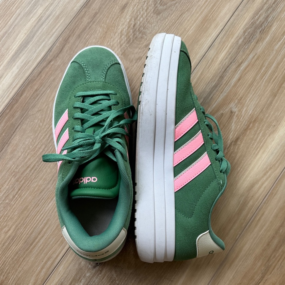 Adidas Forest Green and Soft Pink Sneakers